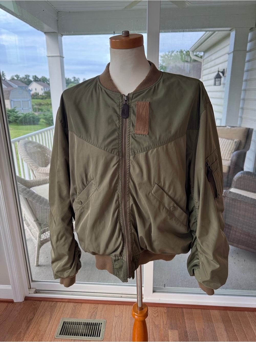 MOUSSY Vintage Panelwork MA-1 Bomber Jacket Olive Green Orange Size Free Os